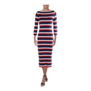 Lauren by Ralph Lauren Women's Razella Striped 3/4 Sleeve Boat Neck Dress Size L